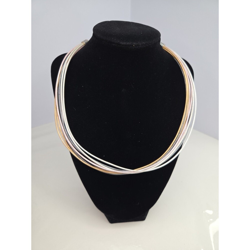 Signed American West UTC 925 Sterl Silver Tri-Tone Multi-Strand Collar Necklace